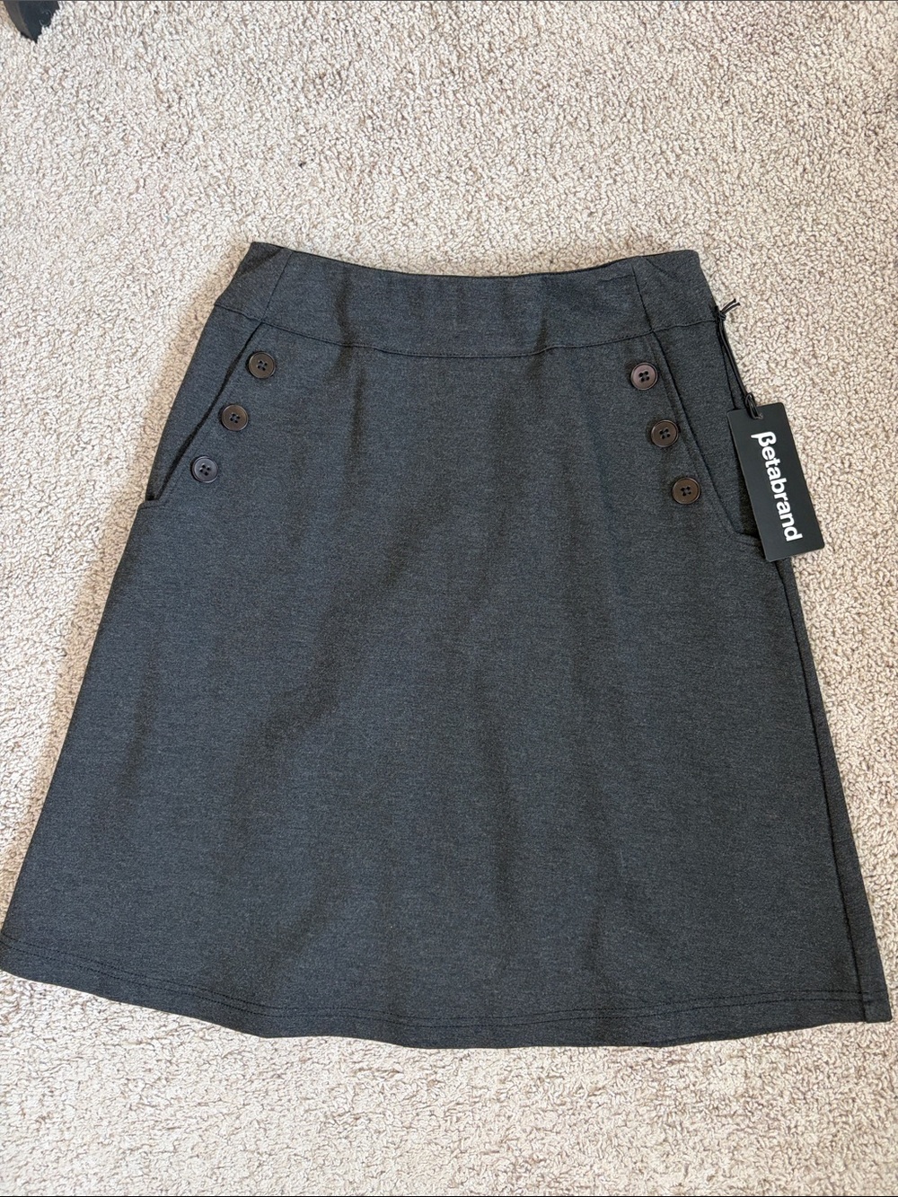 Betabrand Dark Gray Ponte Button-Accent A-Line Skort/Skirt Biker Shorts M NWT